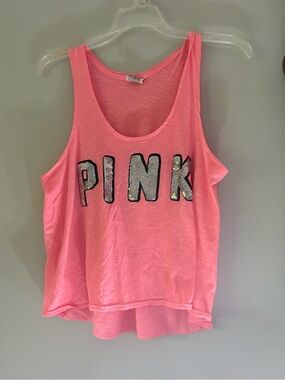 PINK Victoria's Secret Neon Pink Sequin Logo Tank